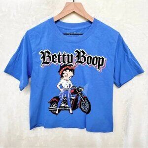 NWOT Light Blue Betty Boop Motorcycle Cropped Tee